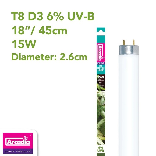 Arcadia T8 UVB爬蟲燈管 森林型 T8 6% UVB 450mm 15W